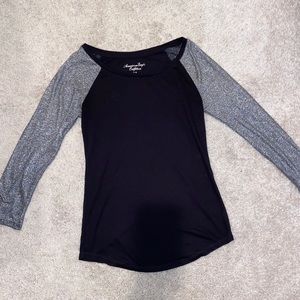 Baseball style black and silver 3/4 length shirt